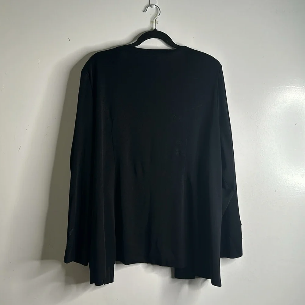 Misook black open knit sweater cardigan side slits black size 3x career neutral